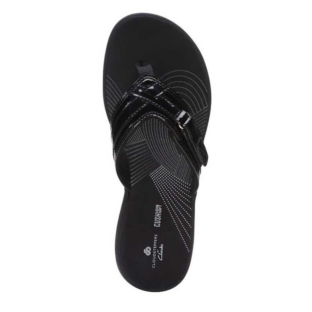 Clarks Sandals 7M Breeze Sea Slip On Comfort Flip Flops Casual Black Patent